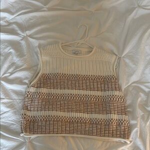 Cream and Brown Knit Sleeveless Top